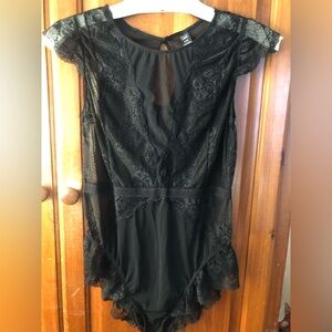 Unbranded Black Lace Cap Sleeve Bodysuit, Misses Large